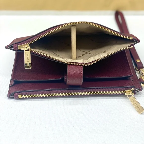 Michael Kors DoubleZip Wallet Wristlet Phone Case Dark Cherry - Picture 7 of 10